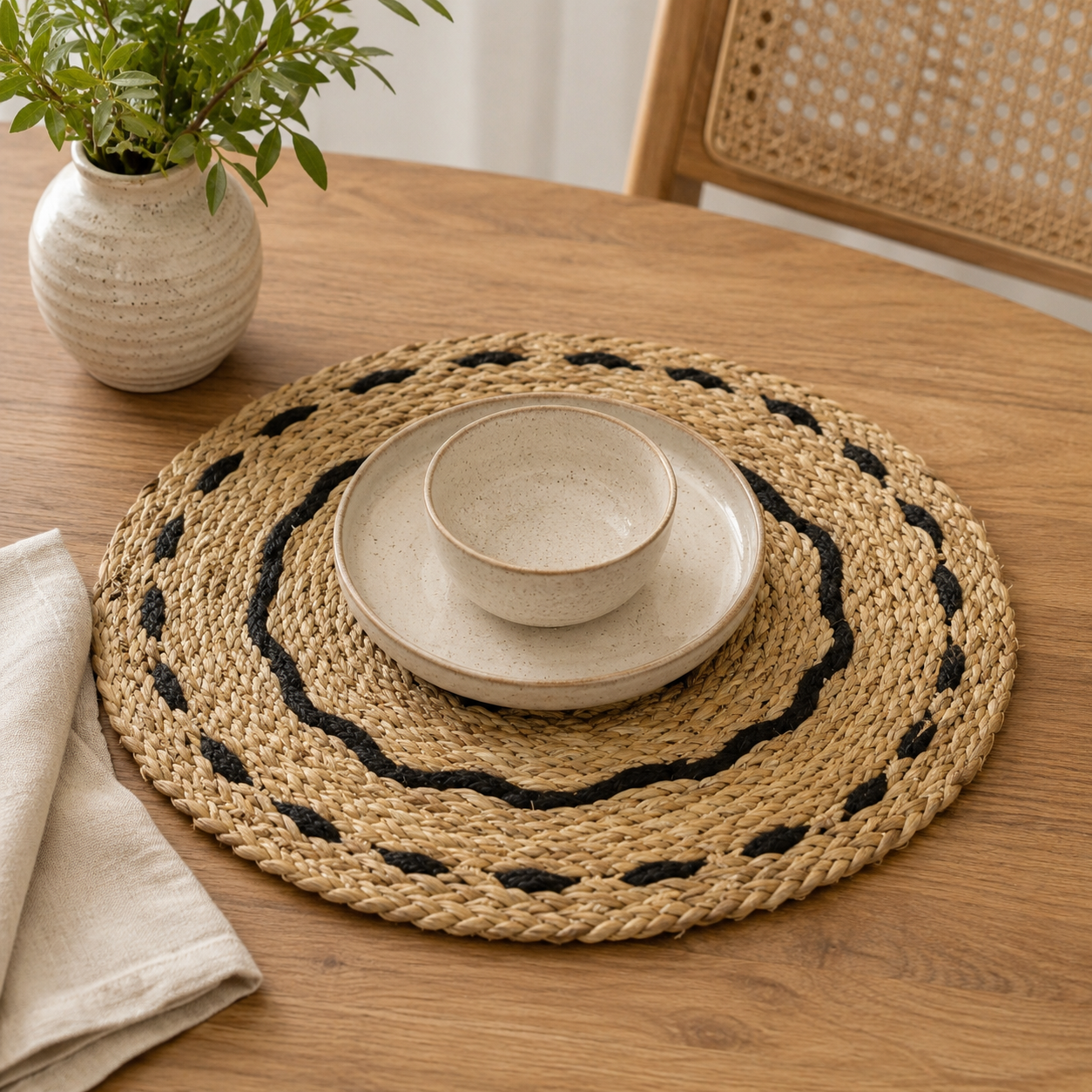 Handcrafted Black-Accent Jute Placemat